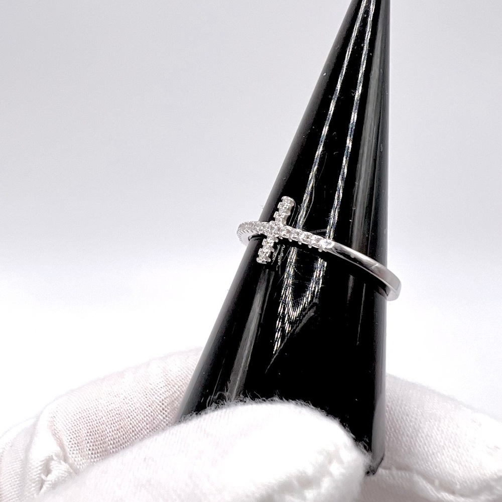 Sale $24 . 925 Sterling Silver Sideways Cz Cross Ring - Picture 8 of 17